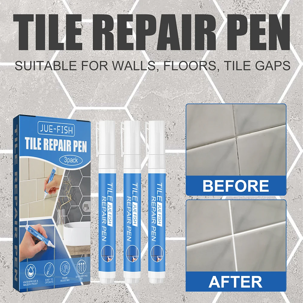 3pcs Grout Pen White Tile Paint Marker Waterproof Wall Grout Restorer Pen Mildew-proof Tile Grout for Restoring Tile Wall Floor