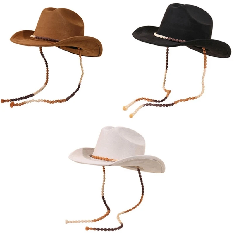 

Cowboy Hats Victorian Age Classical Weatern Hat with Decorative Beaded Chain Drop shipping