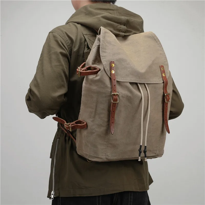 Vintage Oil Wax Waterproof Travel Backpack Leather Canvas Bag Backpack Computer Bag Large Capacity Travel Outdoor Mochilas