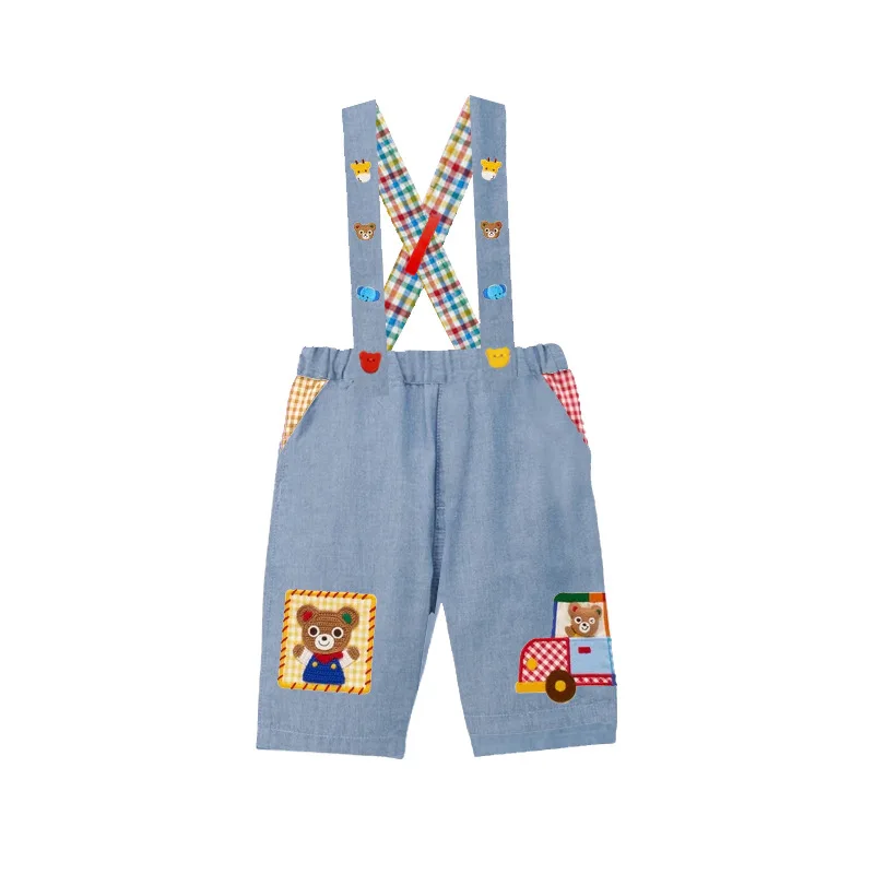 Summer Children's Shorts Japanese-style Cartoon Cute Bear Design Car-themed Suspenders Mid-thigh Pants Capris Kids Overalls