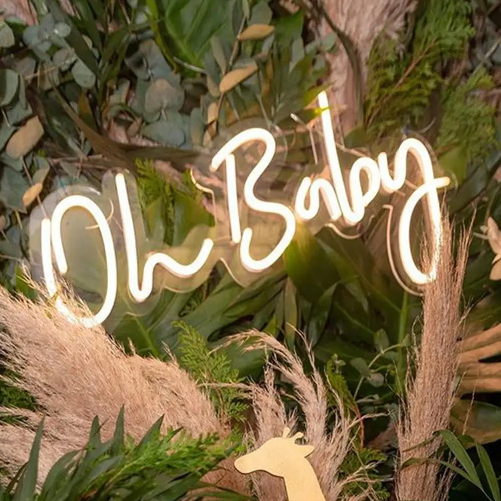 LED Oh Baby Neon Sign, Acrylic Neon Light, Bedroom Wall Decoration, USB Powered Lamp, Custom LED Sign for Kids, Baby Shower Gift