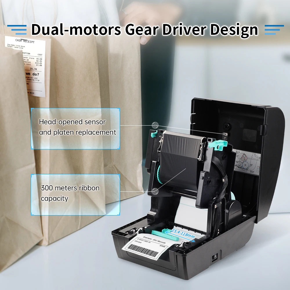 USB+LAN Interface Xprinter XP-H400B/T458B Thermal Barcode Printer Thermal Transfer Ribbon Printer Machine Ribbon Label Printer