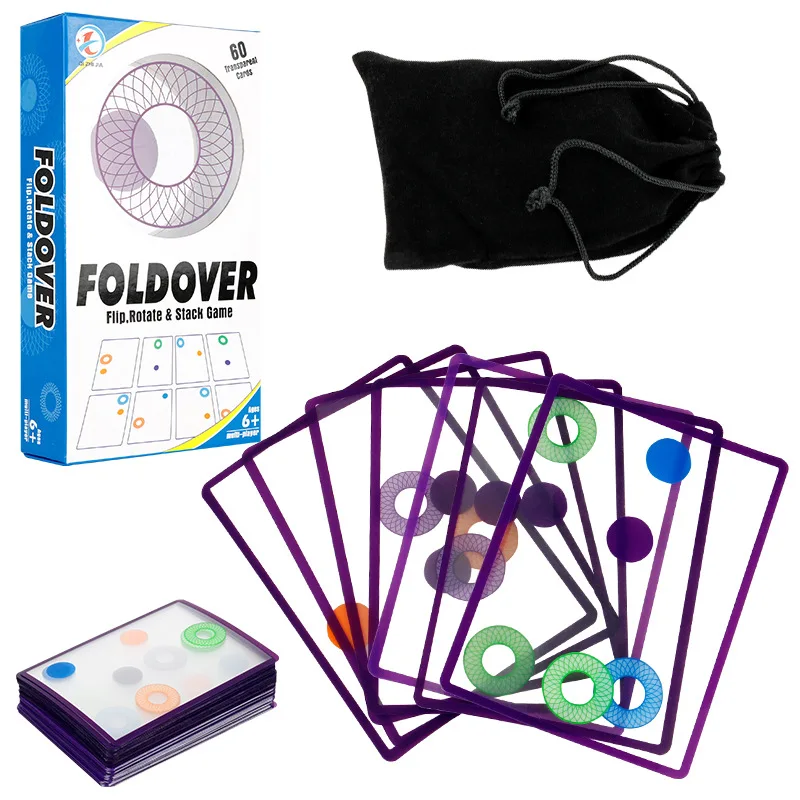 Classic FOLDOVER Flip Rotate Stack Game 60 Transparent Cards for Kids Spatial Logic Thinking Parent-Child Interactive Toy Gift