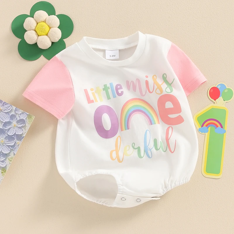 Baby Girl Little Miss Onederful 1st Birthday Outfit Bubble Romper Short Sleeve T-Shirt Bodysuit Summer Clothes