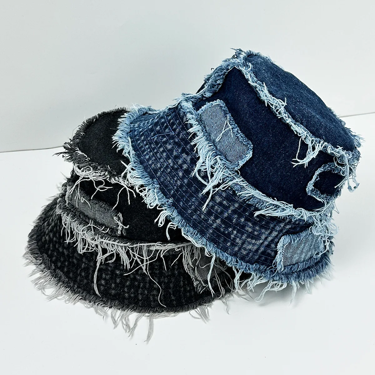 

2025 Summer Workwear-Style Patchwork Fisherman Hat, Japanese Men's Denim Fringe Hat