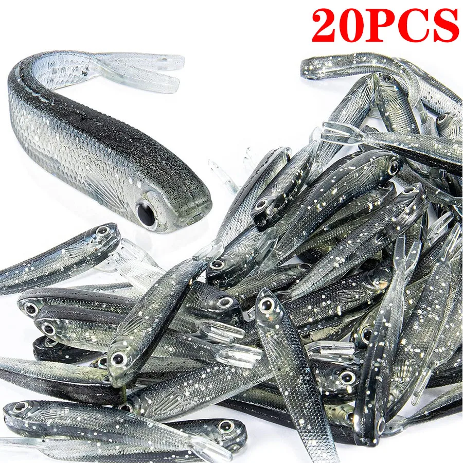 Plástico macio Fishing Lure Kit, Garfo cauda Swimbaits, água salgada de água doce Bass Iscas Set, 20pcs