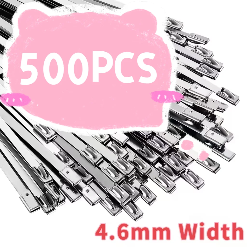 304 stainless steel zip tie self-locking 4.6mm metal high temperature resistant binding clamp outdoor tensioner 500 pieces