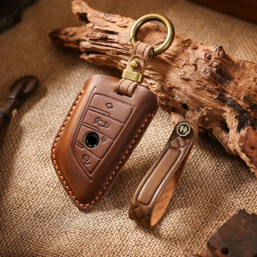 FOR BMW 5 Series Key Case Cover Top Grain Leather Full Protection  Leather Strap Compatible with CAS4 Diamond Key 3 7 Series X5