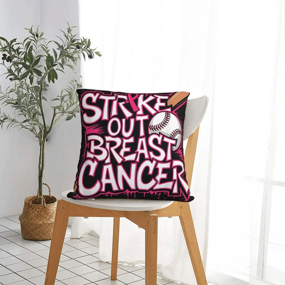 Strike Out Breast Cancer Baseball Warrior Pillow Cases Cushion Cover Funny Zipper Decorative Pillowcover for Home 18