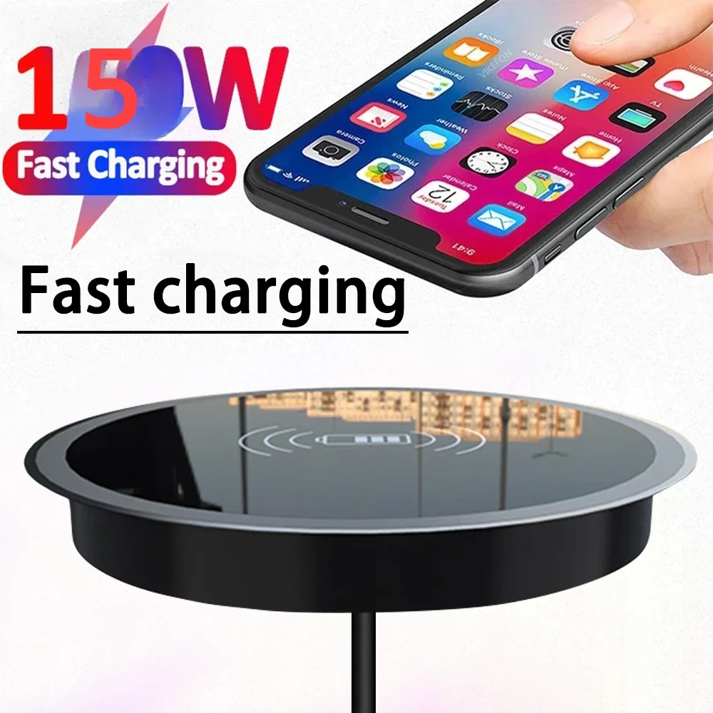 15W Built in Desktop Wireless Charger Desktop Furniture Embedded Qi Fast Wireless Charger Charging For 13 /12 Galaxy S22 S20U