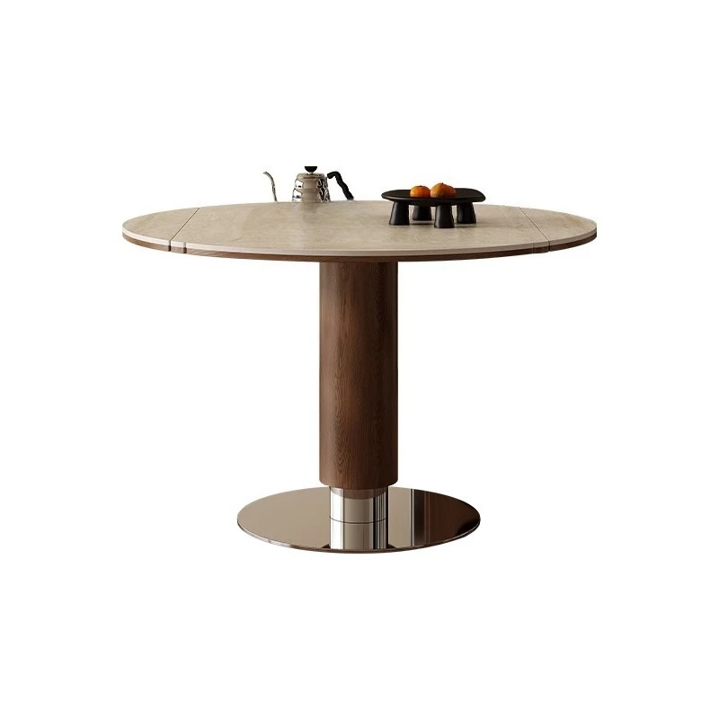 

Square folding rock slab dining table Solid wood rock slab dining table Round household retractable folding square