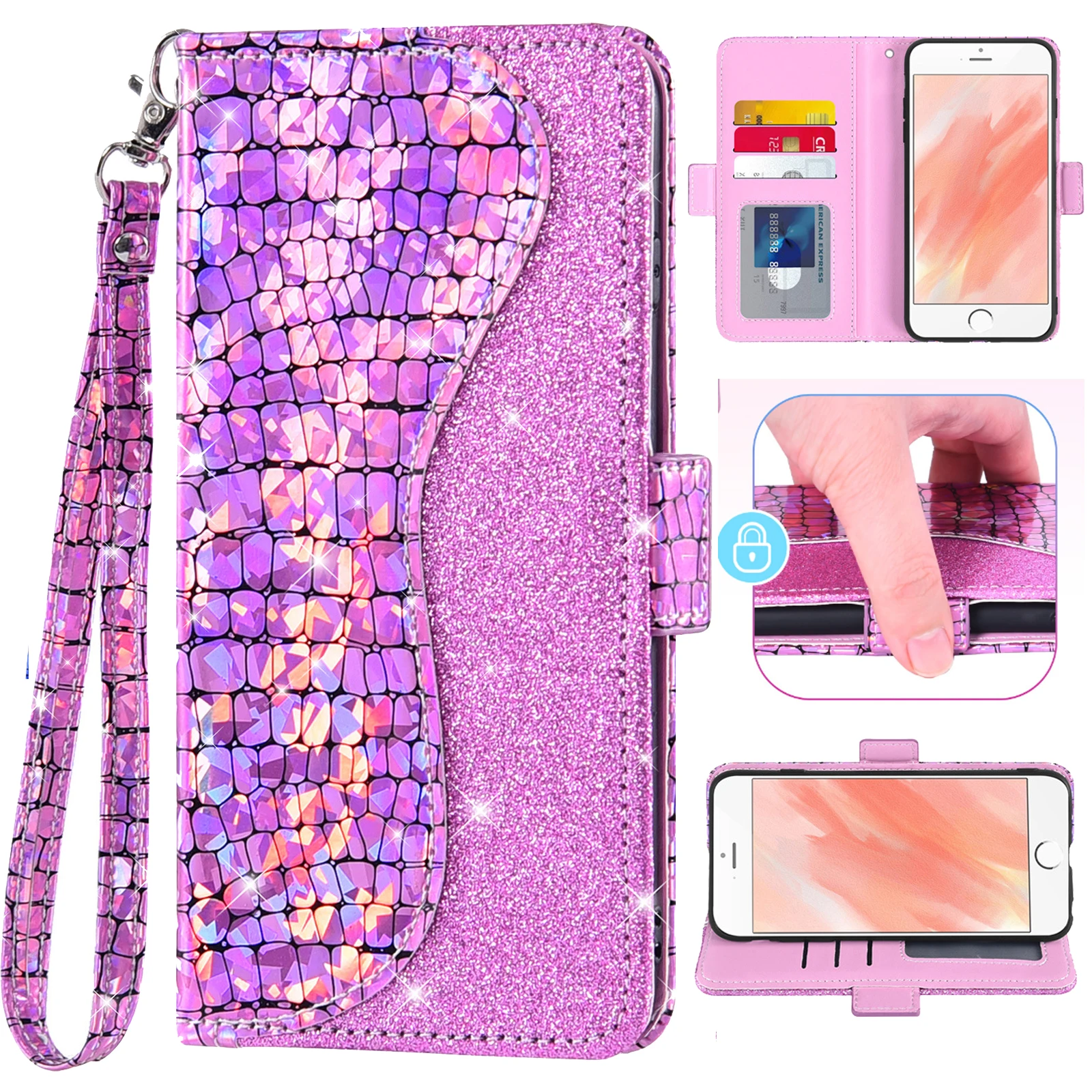 For Coolpad Legacy Brisa S/SR With Credit Card Holder Slot Shockproof Sequin Glitter Flip Cover Leather Wallet Phone Case