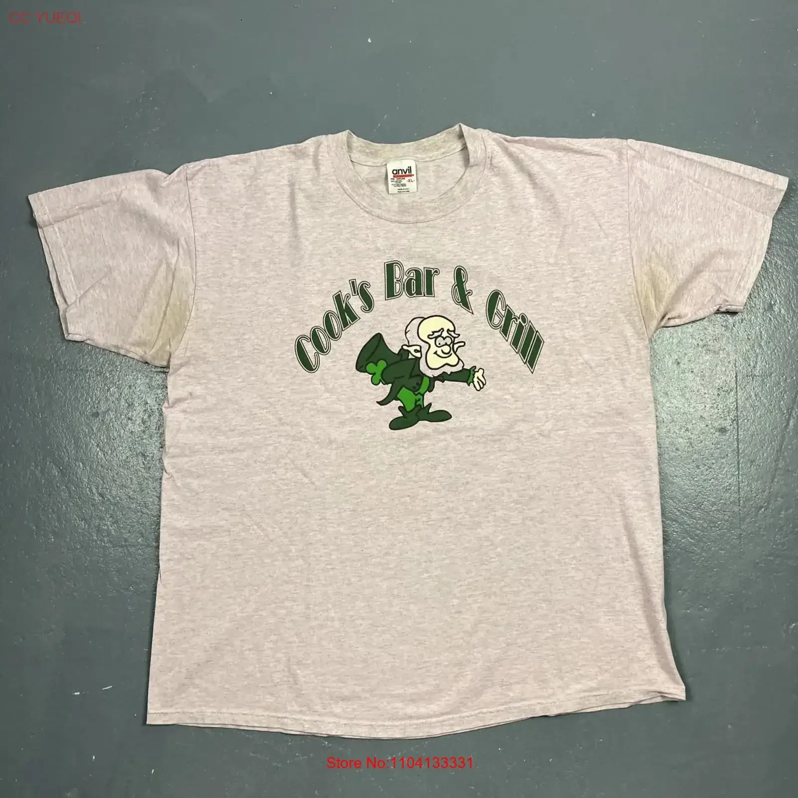 Vintage 90er Jahre Cook's Bar Grill T-Shirt XL Grau VTG Irish Lässiges Vintage Washed Unisex Stretch-Streetwear-Mode Weich