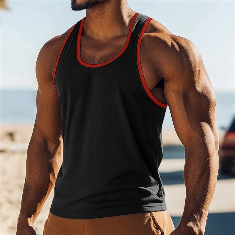 

Simple Contrasting Colors Tank Top For Men Summer Fashion Sleeveless 3D Printed Gym Vest Casual Oversized Quick Dry Sports Tees