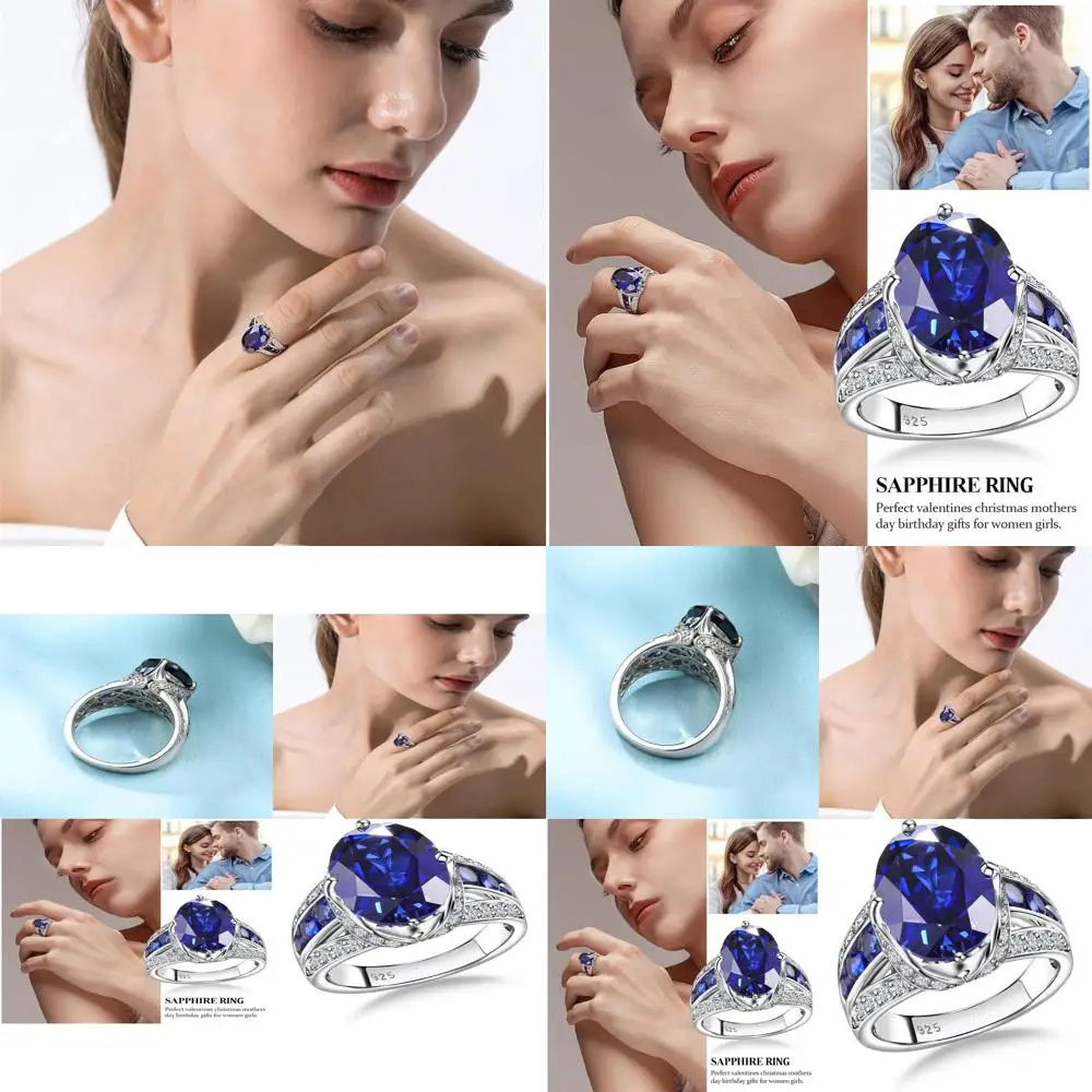 

Серебряные кольца с изумрудами и сапфирами для женщин, 6.5-8.5 карат, камень по месяцу рождения, размеры 6-10.