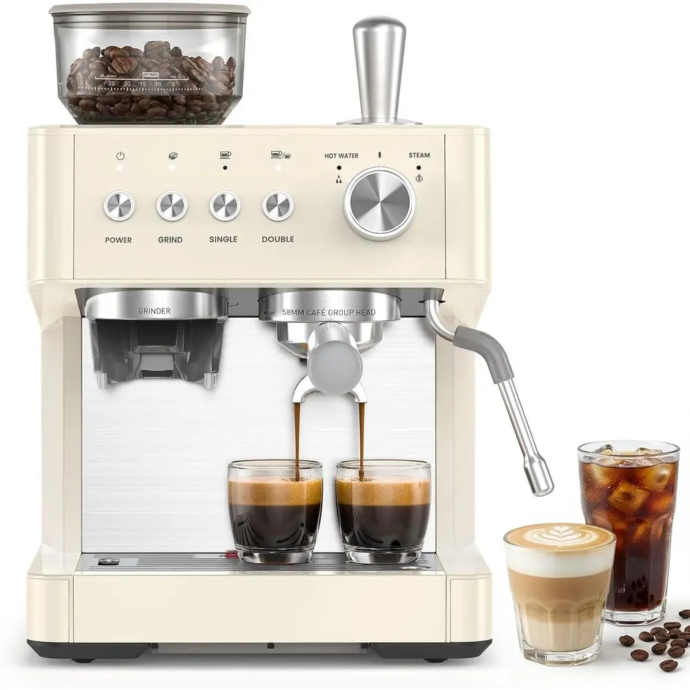 

hine with Grinder, 20 Bar Coee hines with Milk rother Steam Wand, Maker or Latte, puccino, Hot/Cold Brew, White