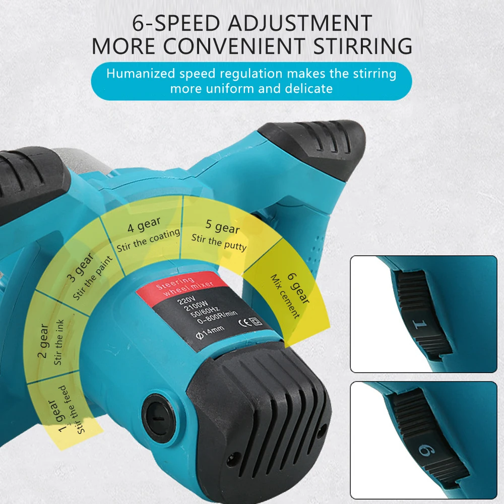 1200W 220V 휴대용 페인트 믹서 가변 속도 전기 시멘트/에폭시/퍼티 블렌더 헤비 듀티