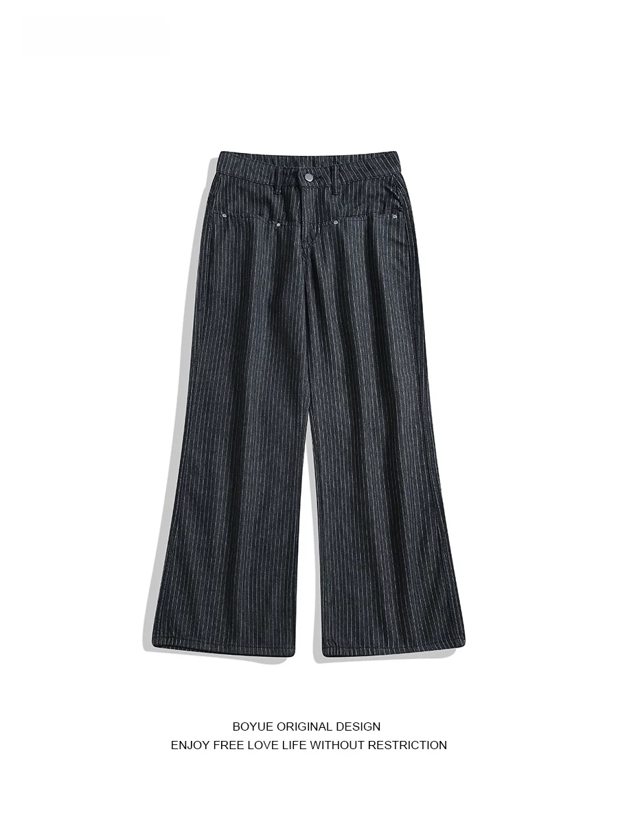 

Джинсы Boyue в ретро-стиле с полосками, мужские свободные брюки с широкими штанинами, повседневные брюки, женские повседневные джинсы свободного кроя в полоску