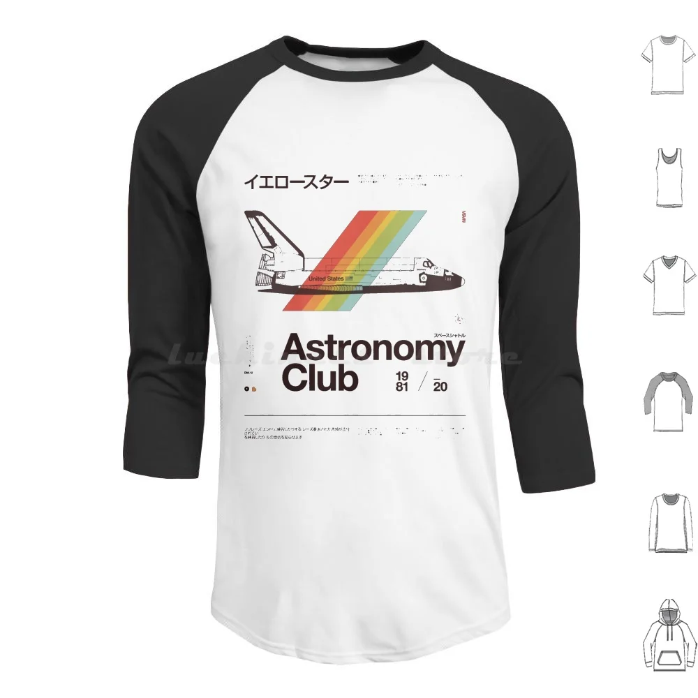 Astronomy Club Hoodie Cotton Long Sleeve Vintage Space Space Shuttle Astronomy Astronaut Minimal Rainbow Text Japan