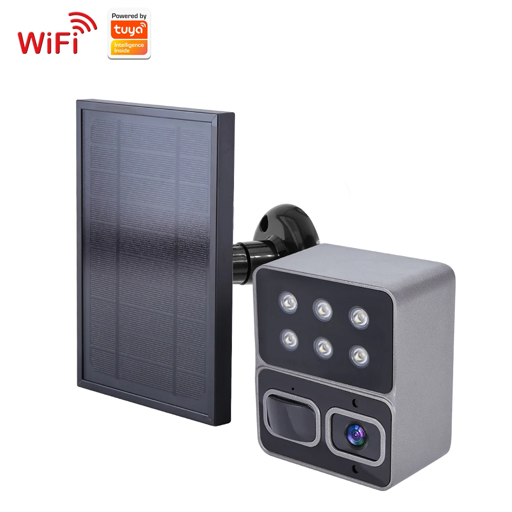 2MP 1080P Tuya APP Solar Power Flutlicht Hof Lampe Kamera Volle Farbe Intercom Straße IP Kamera Batterie Baby Monitor