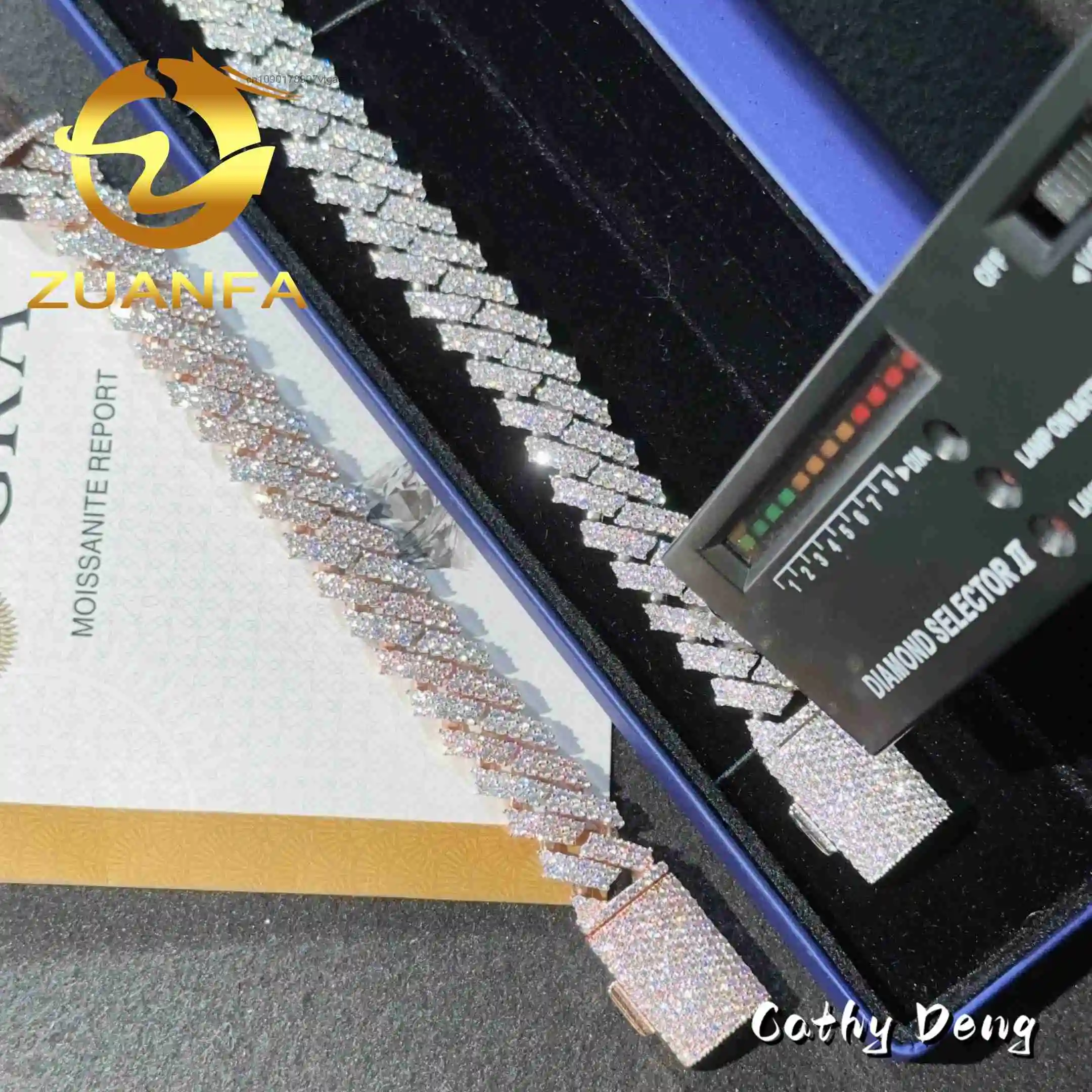 Two Instock Tone 15mm 2 Row Vvs Moissanite Bracelet Cuban Link Silver 925 Iced Out Hip Hop Bracelet.