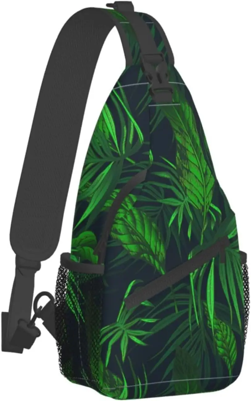 Green Tropical Plant Stylish Oblique Chest Pack, Leisure Backpack, Small Satchel, For Travel, Work, Daily Travel