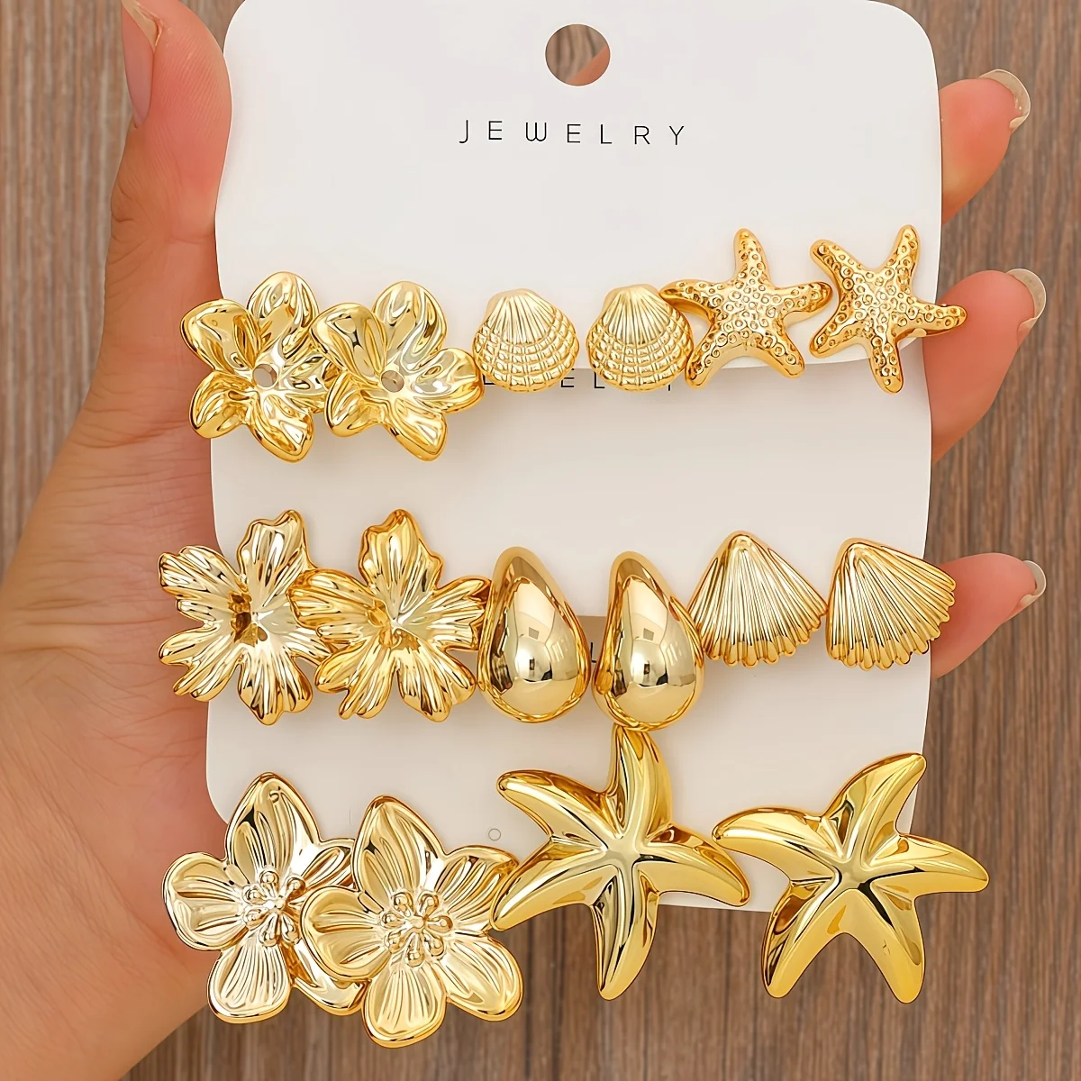 16Pcs Exquisite Starfish Shell Stud Earrings Fashionable CCB Earring Set Women's Summer Beach Party Jewelry Gifts