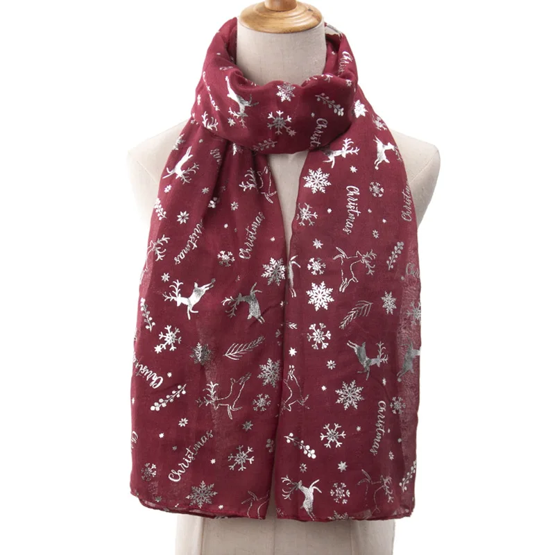 2025 New European and American Style Hot Silver Christmas Scarf with Deer Snow Print Scarf Scarf Neck Christmas Long Scarf