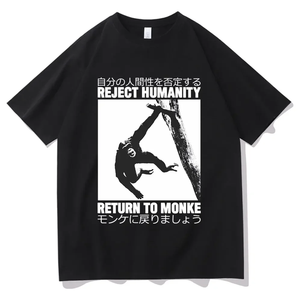 Reject Humanity Return To Monke T-shirt Cute Funny Meme Japanese Monkey Graphic Print Tshirt Men Women Cotton Oversized T Shirts