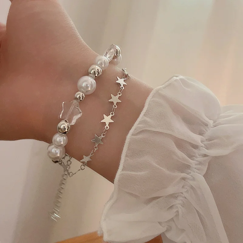 Handmade Harajuku Double Layer Star Bracelets For Women Girls Natural Stone Beaded Bracelet Party Jewelry Gift New