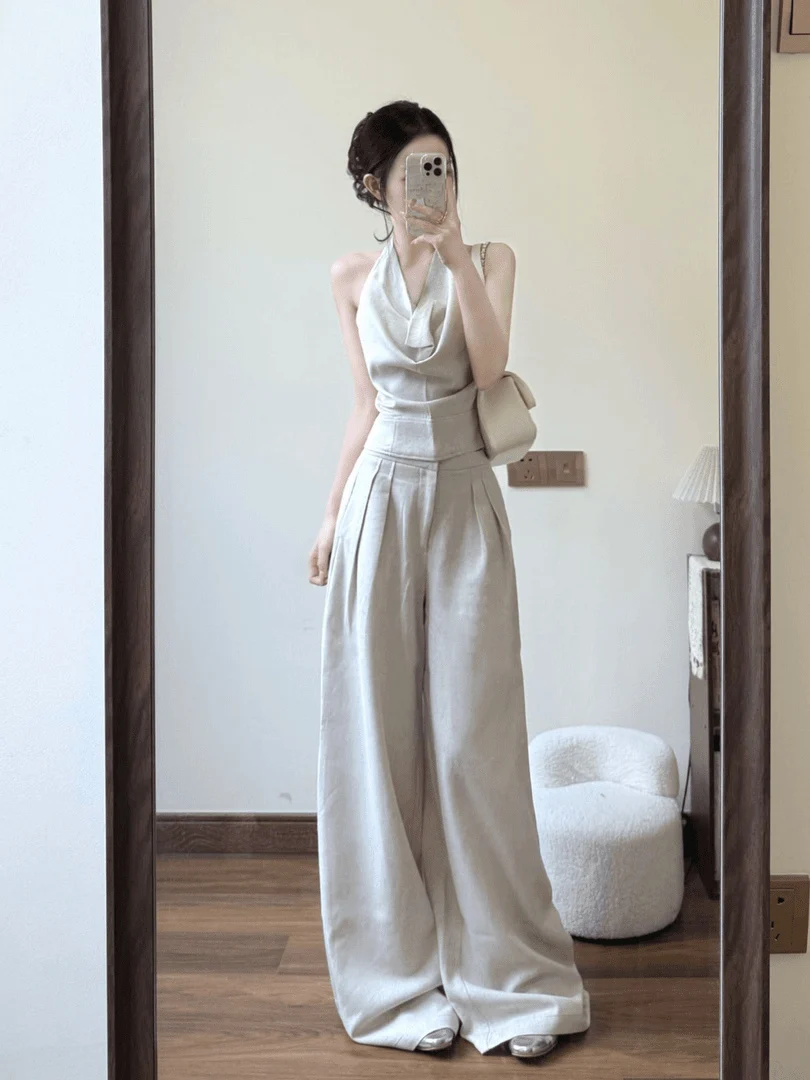 

Gray Wide Leg Casual Pants Women's Loose Fashionable Summer High Waist Long Trousers Korean Style Casual Loose Fit Trousers