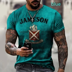 2024 Summer New Retro Style Trendy Men's T-shirt Whiskey 3D Print Extra Large Street Harajuku Round Neck Personalized Men's Top