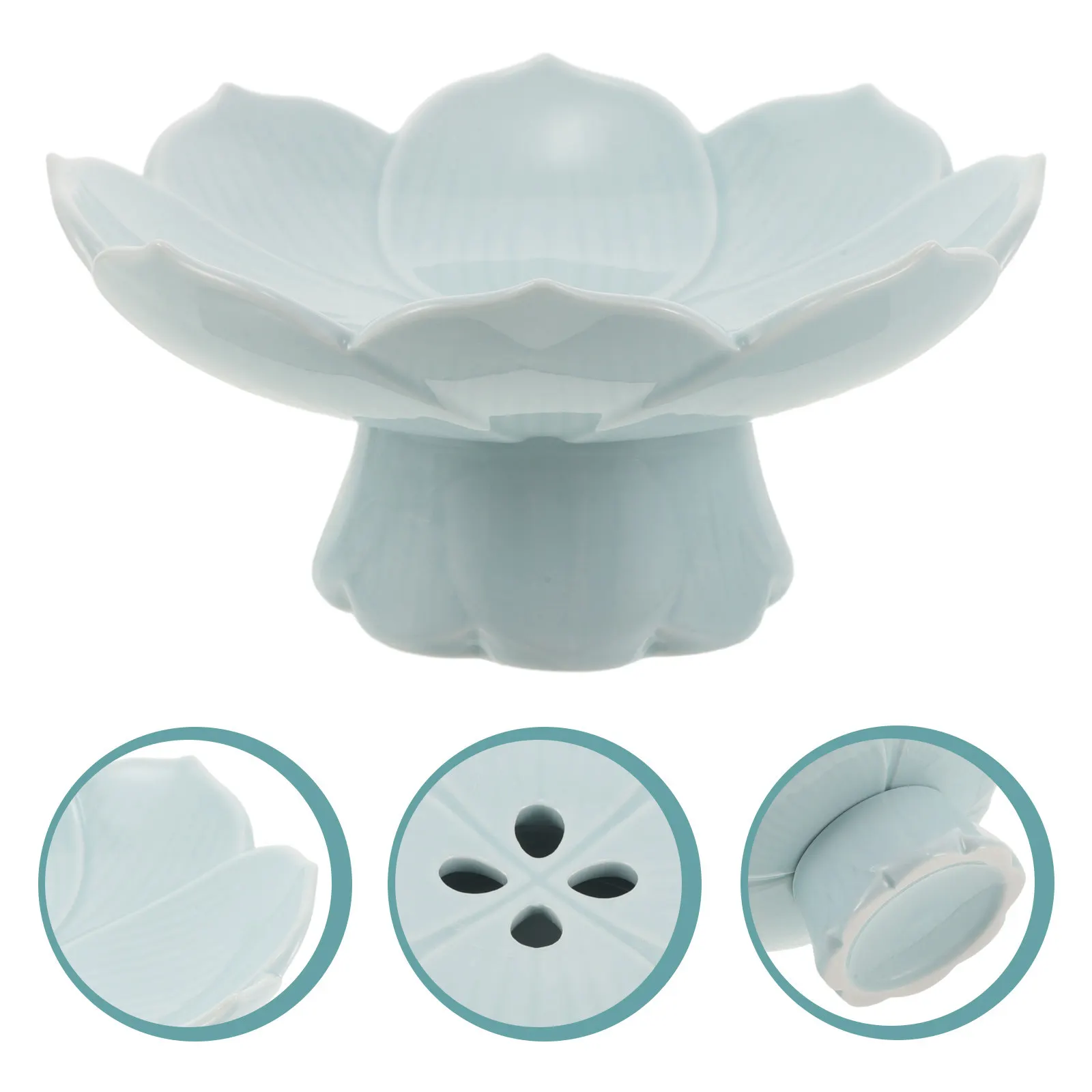 Plateau de fruits bouddhiste en céramique, motif lotus, plateau décoratif, plateau d'offrande pour autel, plat de service pour sacrifice de temple, plat en porcelaine sur pied