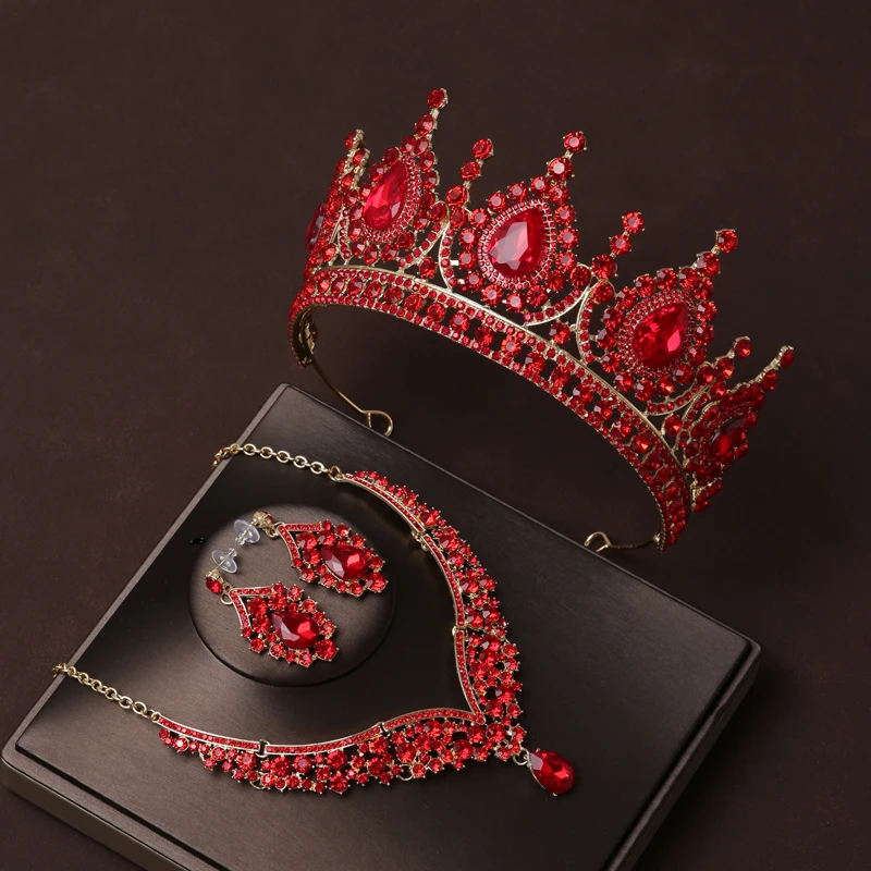 Itacazzo Bridal Headwear Set Crown Necklace Earrings Four Piece Fashion Tiaras Suitable for Women\'s Wedding and Birthday Parties