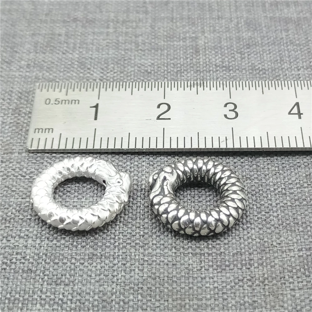 2pcs of 990 Fine Silver Large Hole Dragon Circle Beads w/ Scales for Bracelet The Weight Is Light