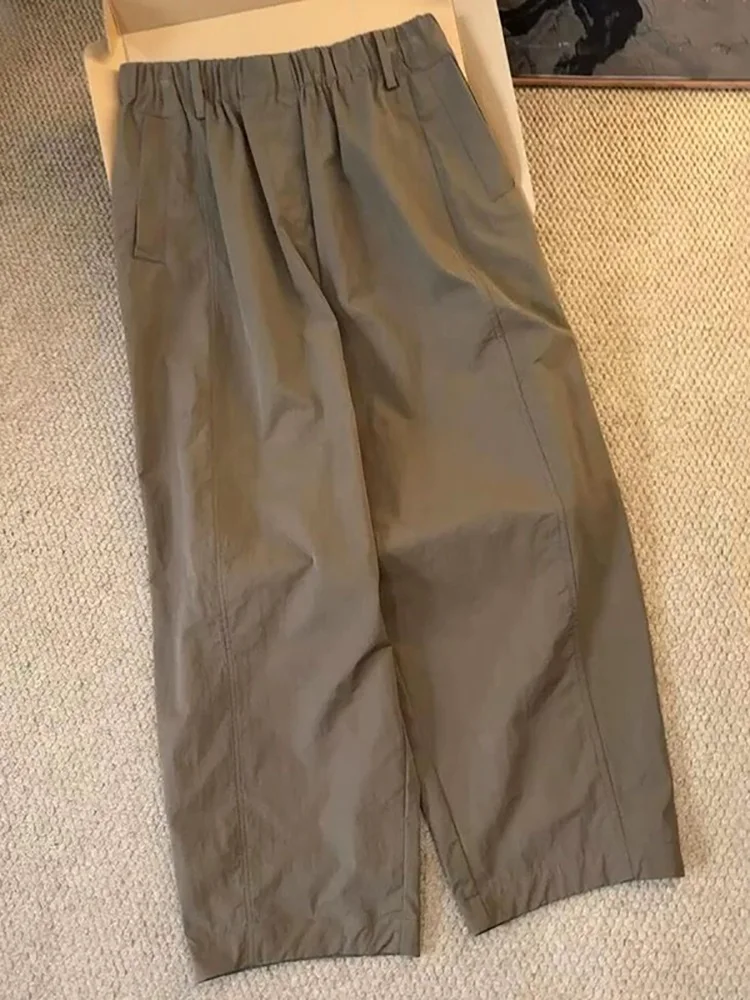 

Брюки женские летние японские прямые, укороченные, цвета хаки, с высокой талией, для похудения, комфортные, повседневные, модель «Слэ Кумкворт»