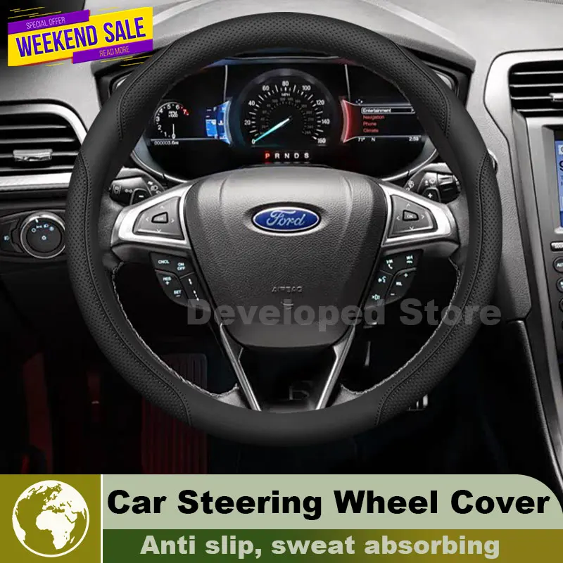 Leather Car Steering Wheel Cover For Ford Fusion MK3 MK4 MK5 Mondeo 2006-2020 Auto Steering Wheel Cover Ford Mondeo Accessories