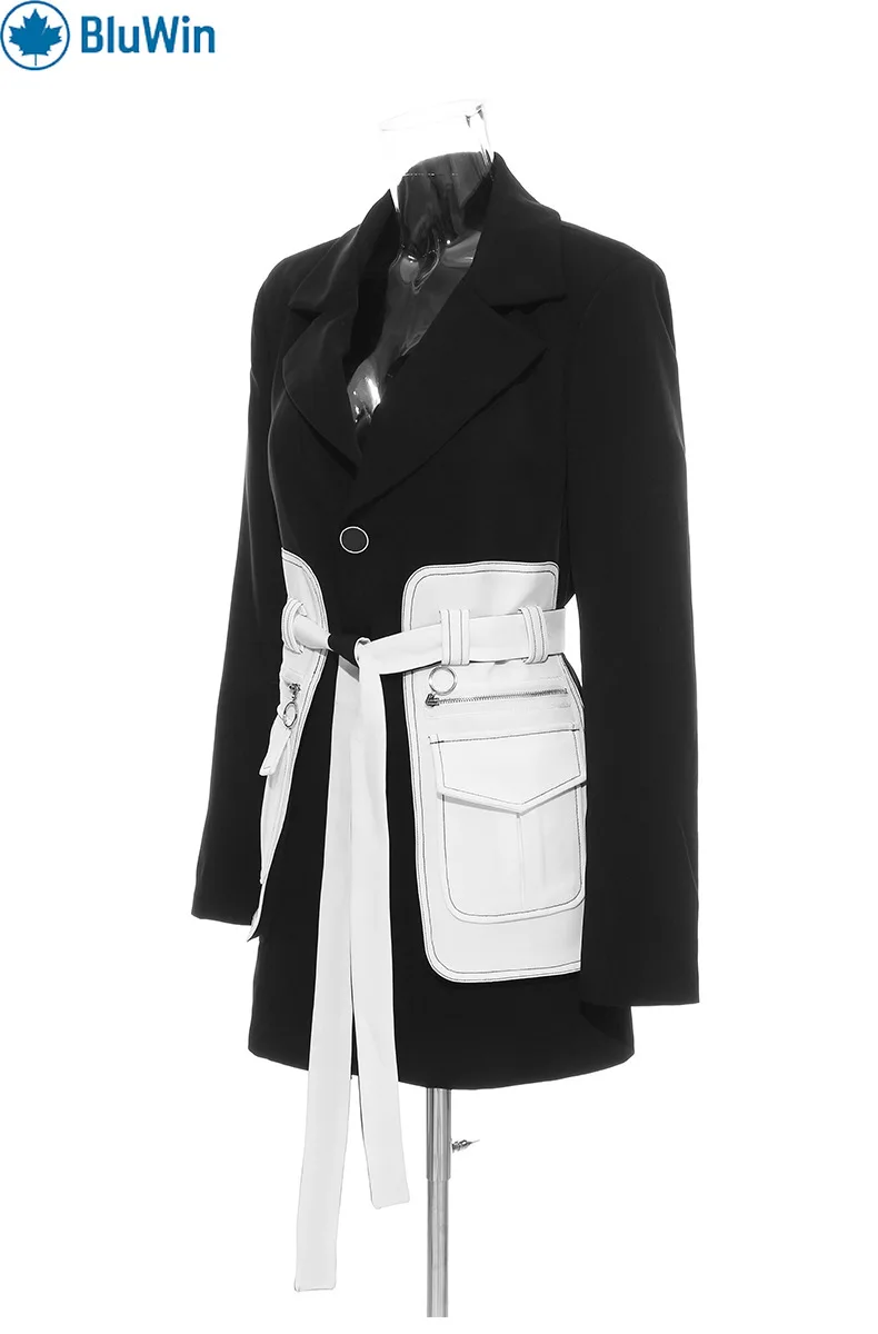 سترة URBANCHIC ذات الفيلم العتيق باللونين الأبيض والأسود - سترة متوسطة الطول ذات خصر محكم وأنيقة للشارع