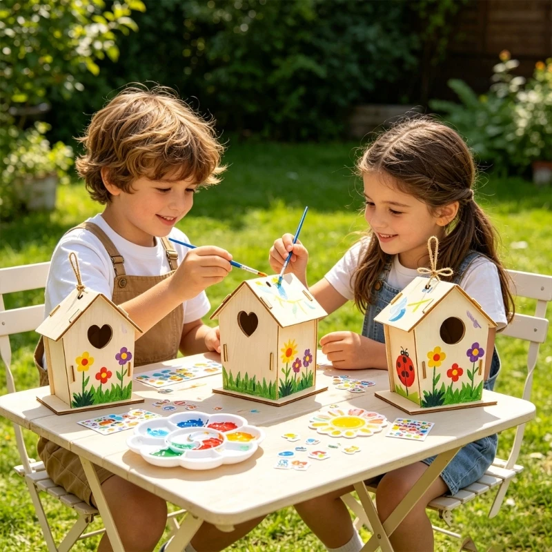 Unfinished Birdhouse Craft Set, DIY Paintable House Project for Kids, Family Craft Time and Room Decoration Display 37JD