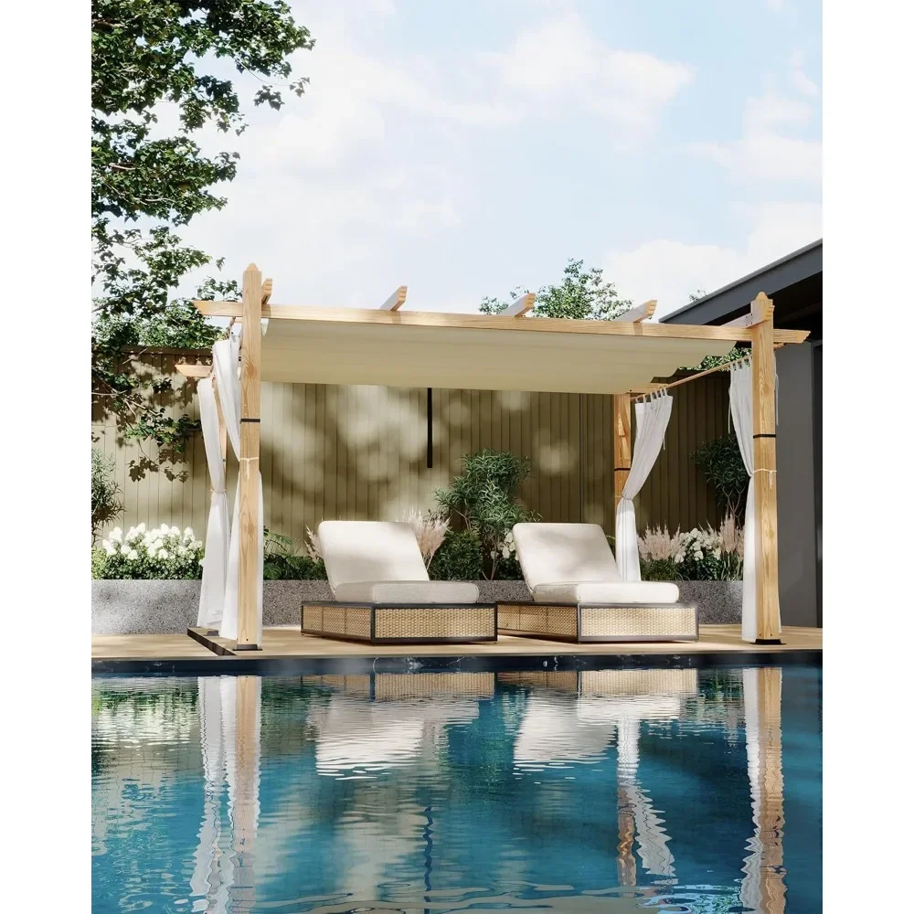 

10×13 FT Heavy Duty Aluminum Pergola with Adjustable Canopy & Side Mesh Screen, Rust-Proof Outdoor Gazebo for Patio