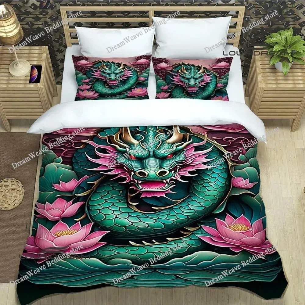 3D Retro Dragon Printed Bedding Sets Exquisite Bed Supplies Set Duvet Cover Bed Comforter Set Bedding Set Luxury Birthday Gift96