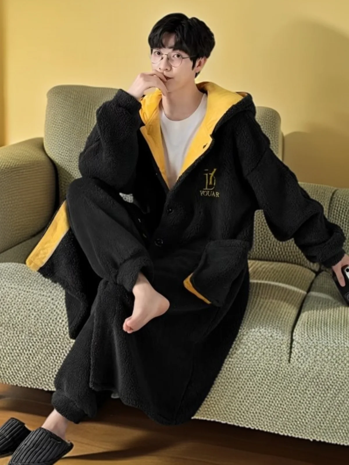 Abito invernale da uomo in corallo Fce Robe Spwear Abito lungo 300 Pou Size Grande casa Comoda fibra di poliestere a pipistrello