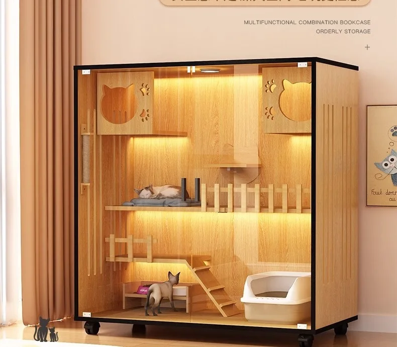 

New Arrival Luxury Modern Indoor Cat Villa Large Cat Enclosure with Wheels Multi-Feature Wooden Houses for Indoor Cats