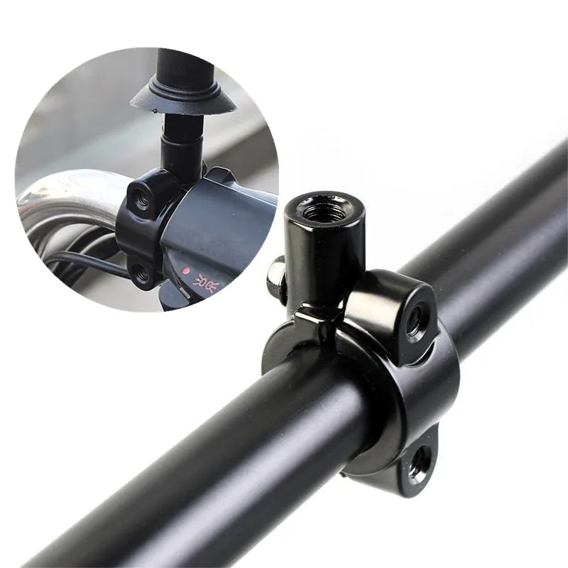 Adaptador de soporte de espejo con base de abrazadera negra para motocicleta, manillar de 22 mm, rosca de 10 mm y 8 mm, abrazadera de montaje de espejo universal, 2 piezas