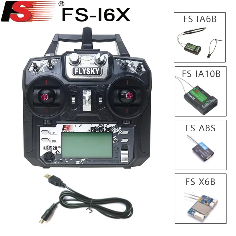 FLYSKY FS-i6X FS i6X 10CH 2.4GHz AFHDS 2A RC Transmitter With X6B iA6B A8S iA10B Receiver for RC FPV Racing Drone Retailbox