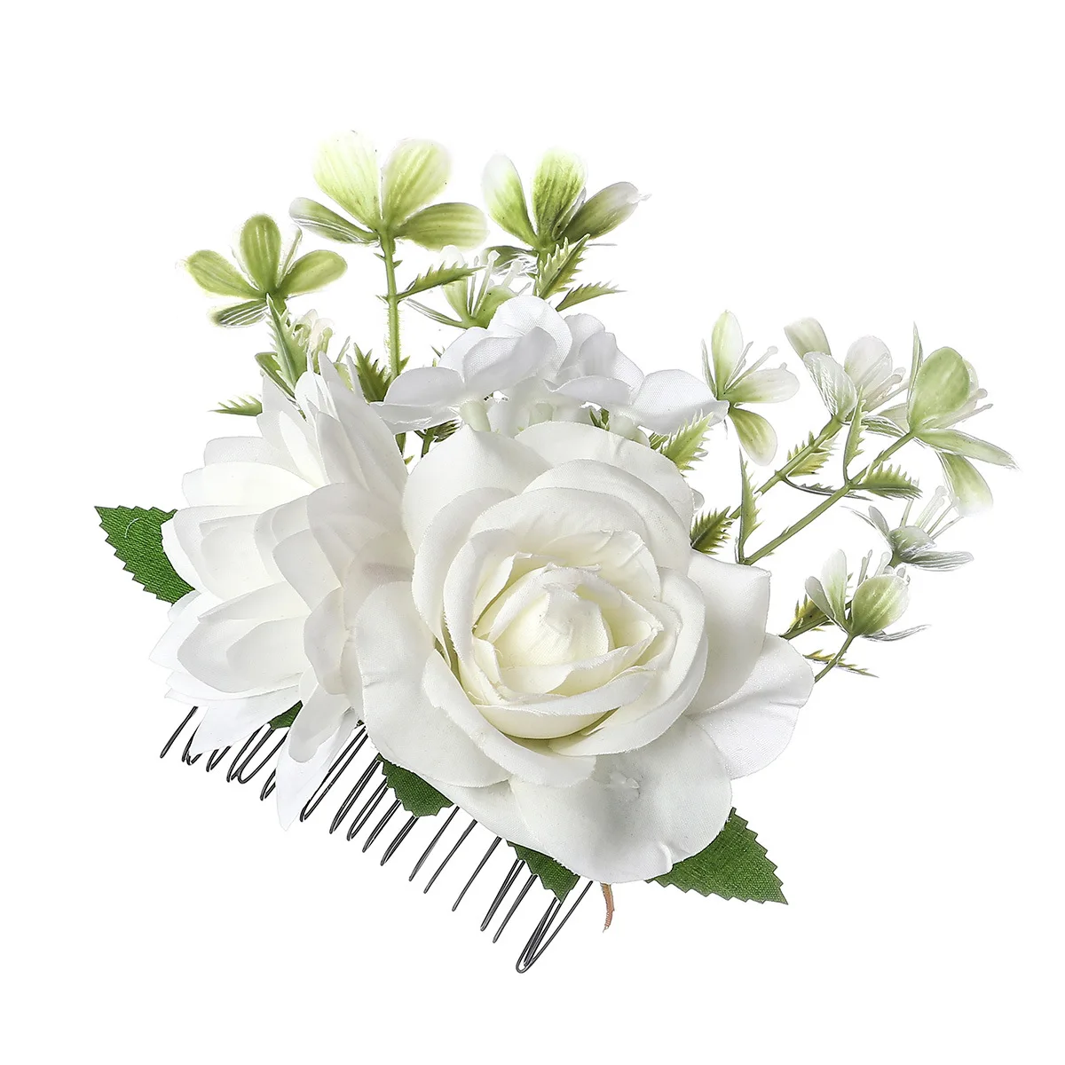 1 Stück Kunststoff-Rosen-Haarkamm aus Metall, modischer, romantischer und eleganter Blumen-Hochzeits-Braut-Kopfschmuck, runder Dutt-Haarschmuck – Detail 10