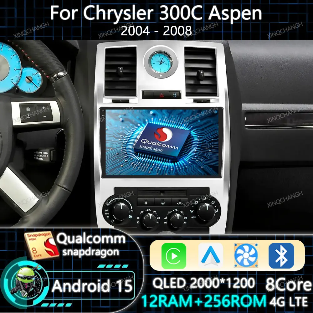 Android 15 Radio de coche Carplay Auto para Chrysler 300C Aspen 2004 - 2008 reproductor de vídeo Multimedia 4G LTE 5G WIFI 2DIN BT Qualcomm