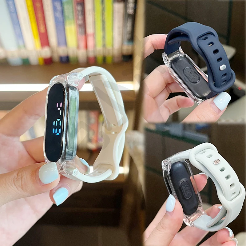 

Silicone Electronic Watch LED Screen Display Two Colors Available with Protective Case Time Calendar Table for Student's Gift