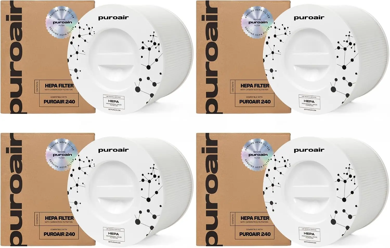 

HEPA Air Purifier Replacement Filter 4-Pack – Captures 99.9% of Pollen, Dust, Pet Dander, Smoke, Odors with Carbon Layer