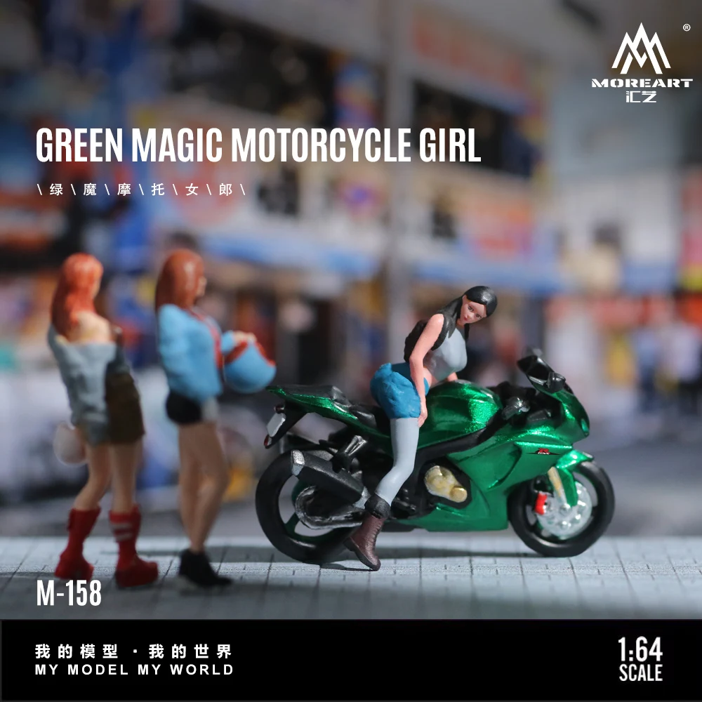 

MoreArt 1:64 Green Motorcycle Action Figure Resin Model, Miniature Scene Decoration Gift&Display